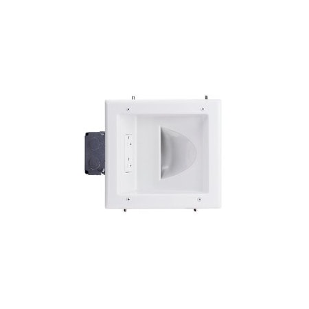 Cable Wholesale Recessed Low Voltage Media Plate w/ 20 Amp Duplex Receptacle, White 45-0032-WH